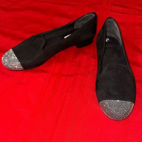 Stuart Weitzman Elegant Black Loafers with Silver Accents Size 8 - Picture 4 of 10
